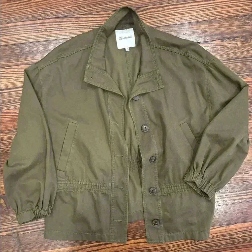 Madewell Highbury military Cinch Waist Olive Women Button Down Jacket NWOT Sz M